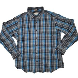 Columbia Mens Plaid Button Up Shirt Long Sleeve Blue Gray Outdoor Hiking Large
